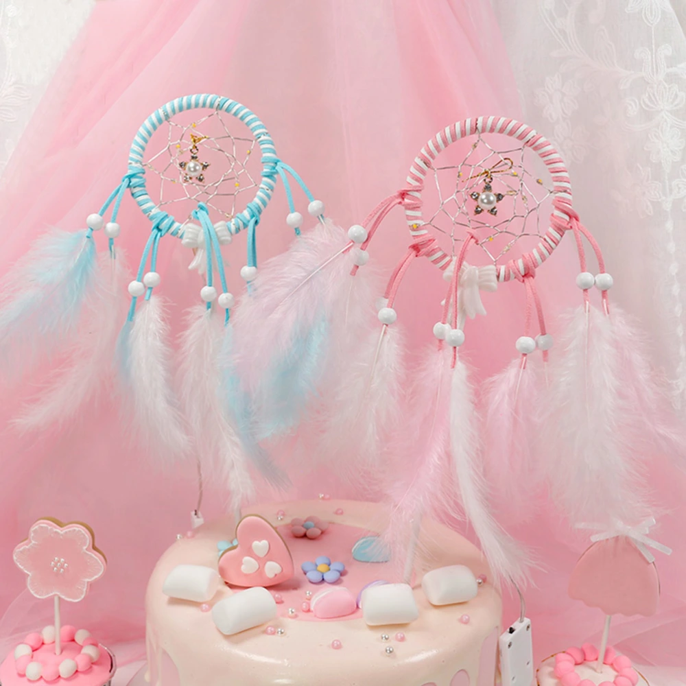 Cake Toppers Lovely Dream Catcher with Light Cake Picks Cupcake Decor Party Supplies for Baby Shower Birthday Wedding (Sky-blue)