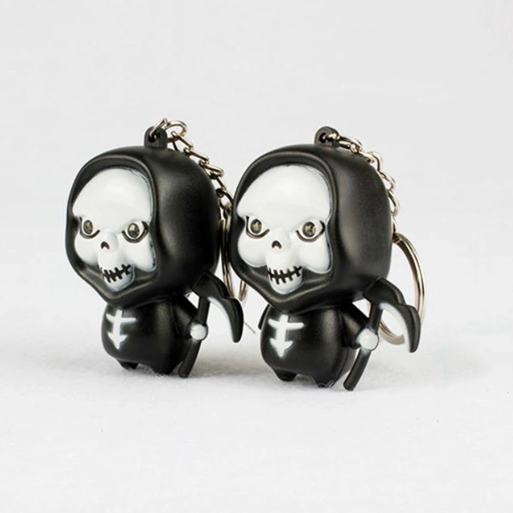 LED Flashlight Keychain with Sound Halloween Ghost Shaped Key Rings Bag Pandent (White Eyes)