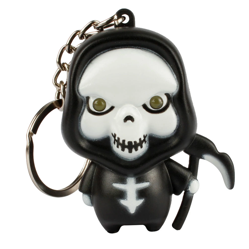 LED Flashlight Keychain with Sound Halloween Ghost Shaped Key Rings Bag Pandent (White Eyes)