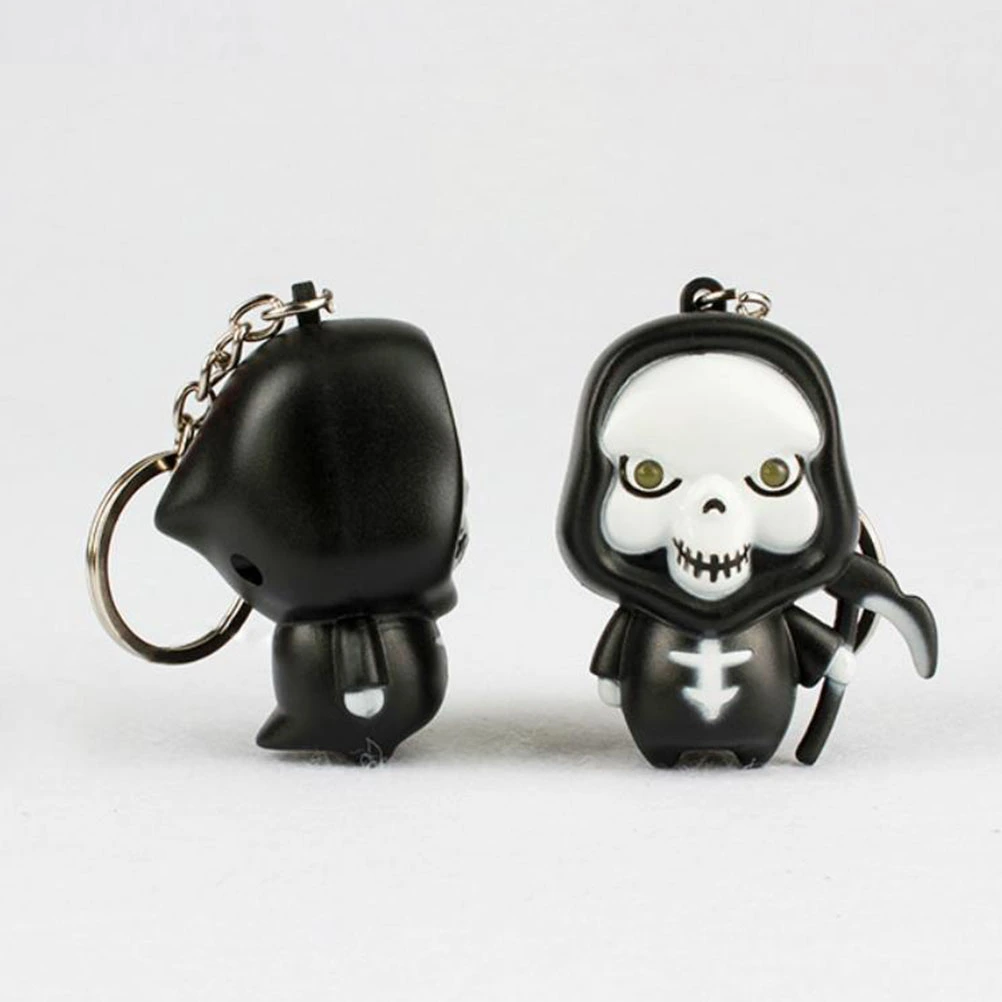 LED Flashlight Keychain with Sound Halloween Ghost Shaped Key Rings Bag Pandent (White Eyes)