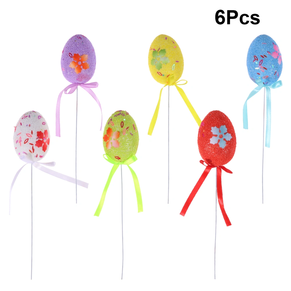 6pcs Colorful Eggs Picks Glitter Easter Egg Insert Basket Flower Picks for Easter Party Holiday Home Decoration