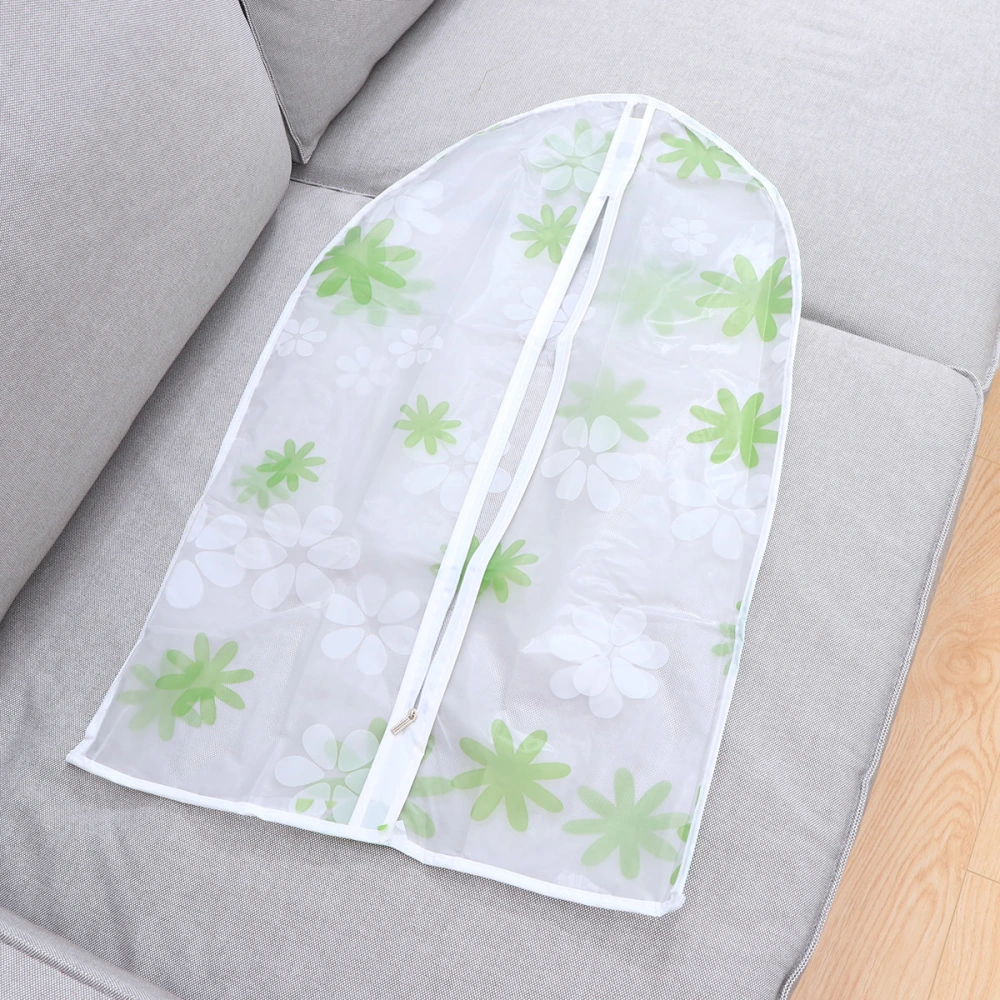 Printing Washable Suit Clothes Dust Cover Waterproof Storage Bag Transparent Children Kids Clothing Cover (Green Flower Pattern)