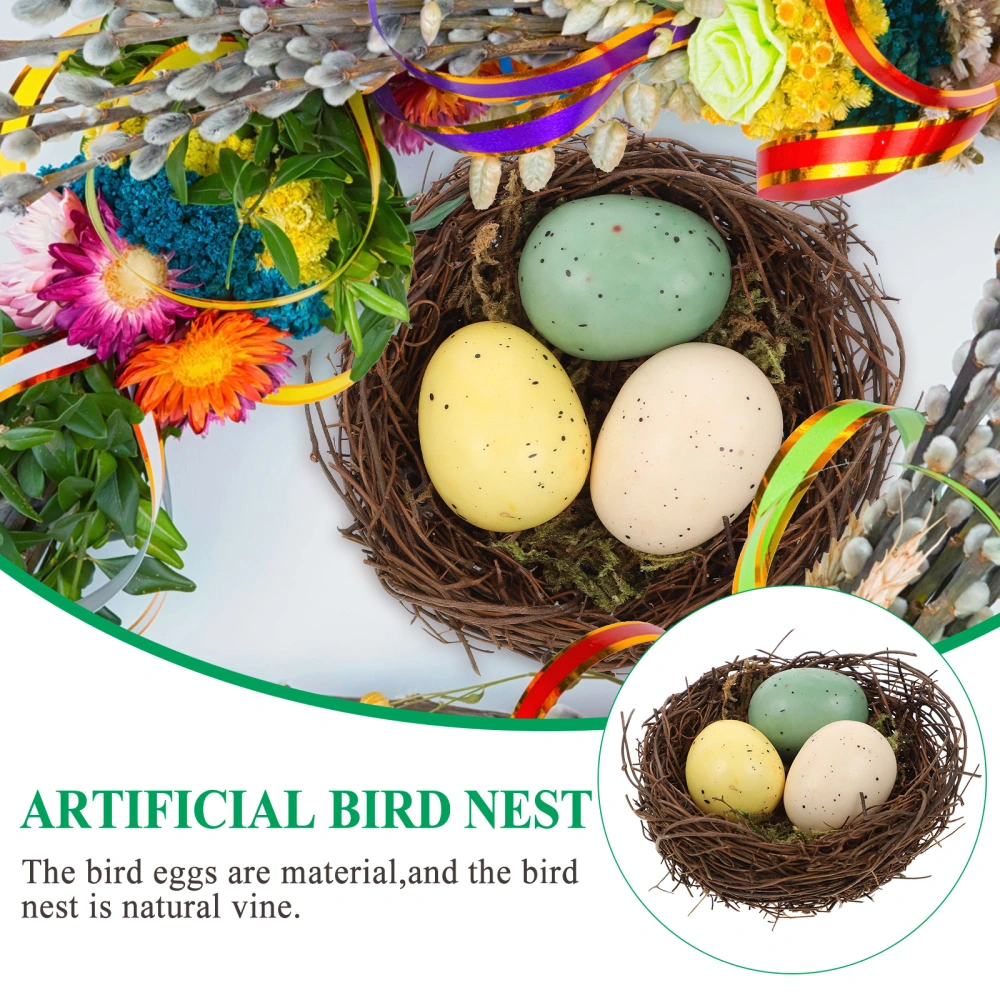 Natural Vines Artificial Bird Nest Home Decoration Furnishings Shooting Props (1 Pcs Bird Nest + 3 Pcs Bird Eggs)