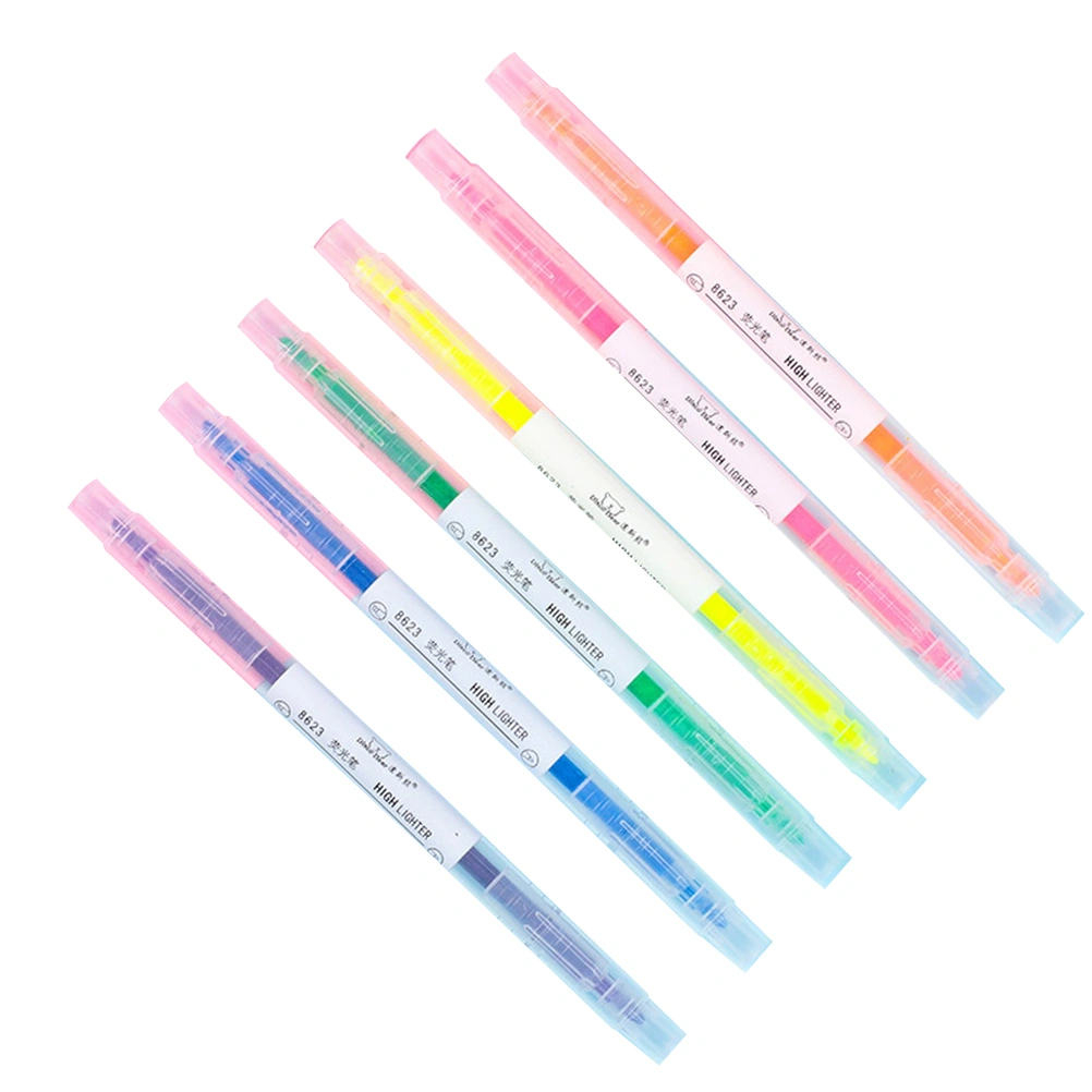 6pcs Double-end Highlighter Fluorescent Candy Colors Highlighters Marker Pen Office Stationery School Supplies Kids Gift (6 Pieces Six Colors)