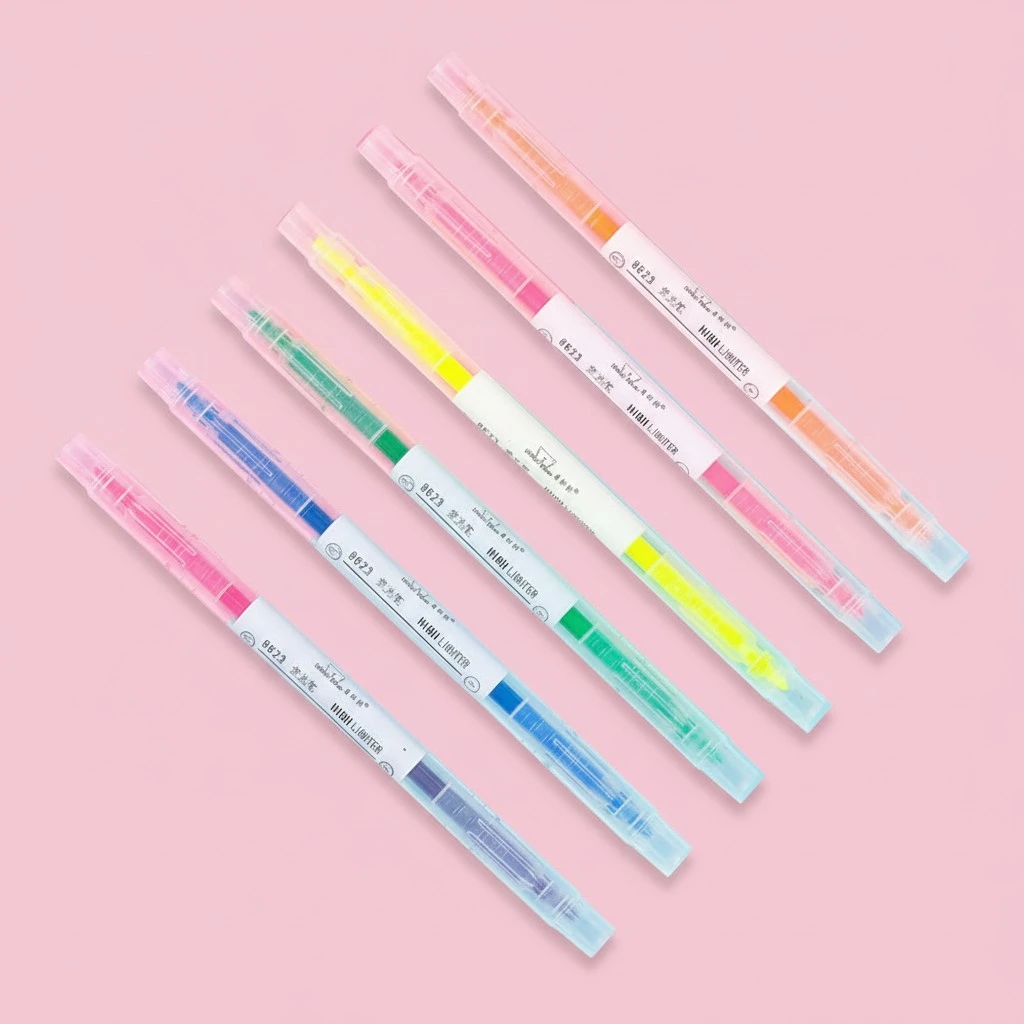 6pcs Double-end Highlighter Fluorescent Candy Colors Highlighters Marker Pen Office Stationery School Supplies Kids Gift (6 Pieces Six Colors)