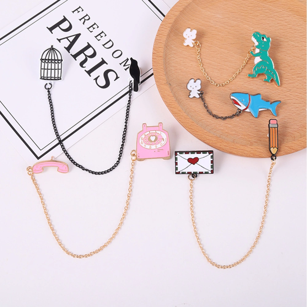 Cartoon Alloy Badge Dangle Chain Brooch for Hats Backpacks Clothes Bags