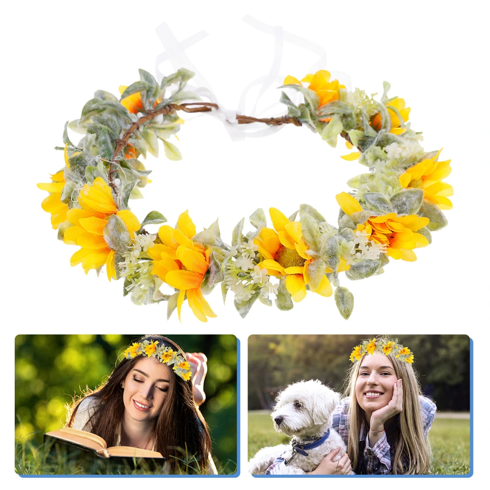 Wedding Festivals Floral Hair Band Realistic Sunflower Headband Hair Garland