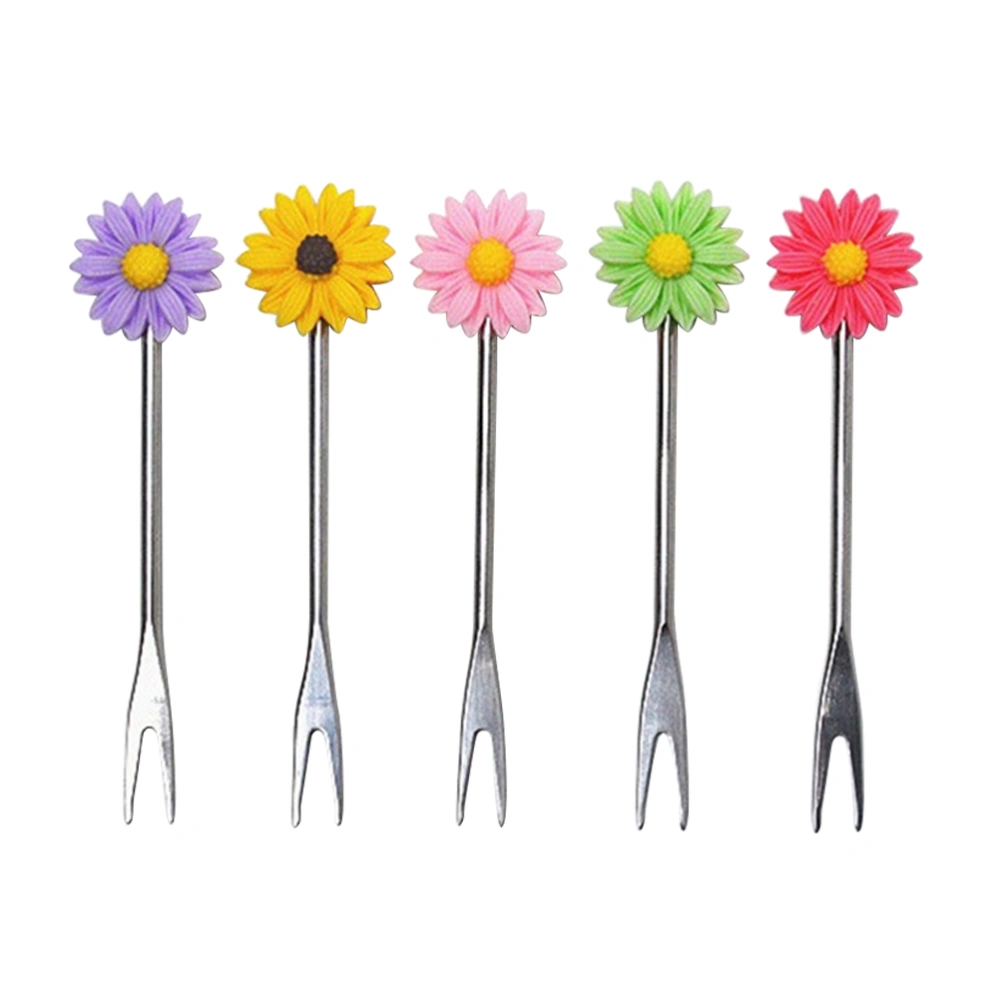 5pcs Creative Daisy Fork Delicate Tableware Coffee Fruit Fork Dessert Cake Picks Wedding Gift for Home Party Random Color