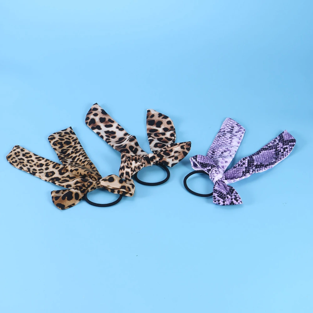 6pcs Hair Ribbon Rope Leopard Snakeskin Bowknot Rubber Hair Tie Cloth Hair Ring for Girls Women (1pc for Each Style)