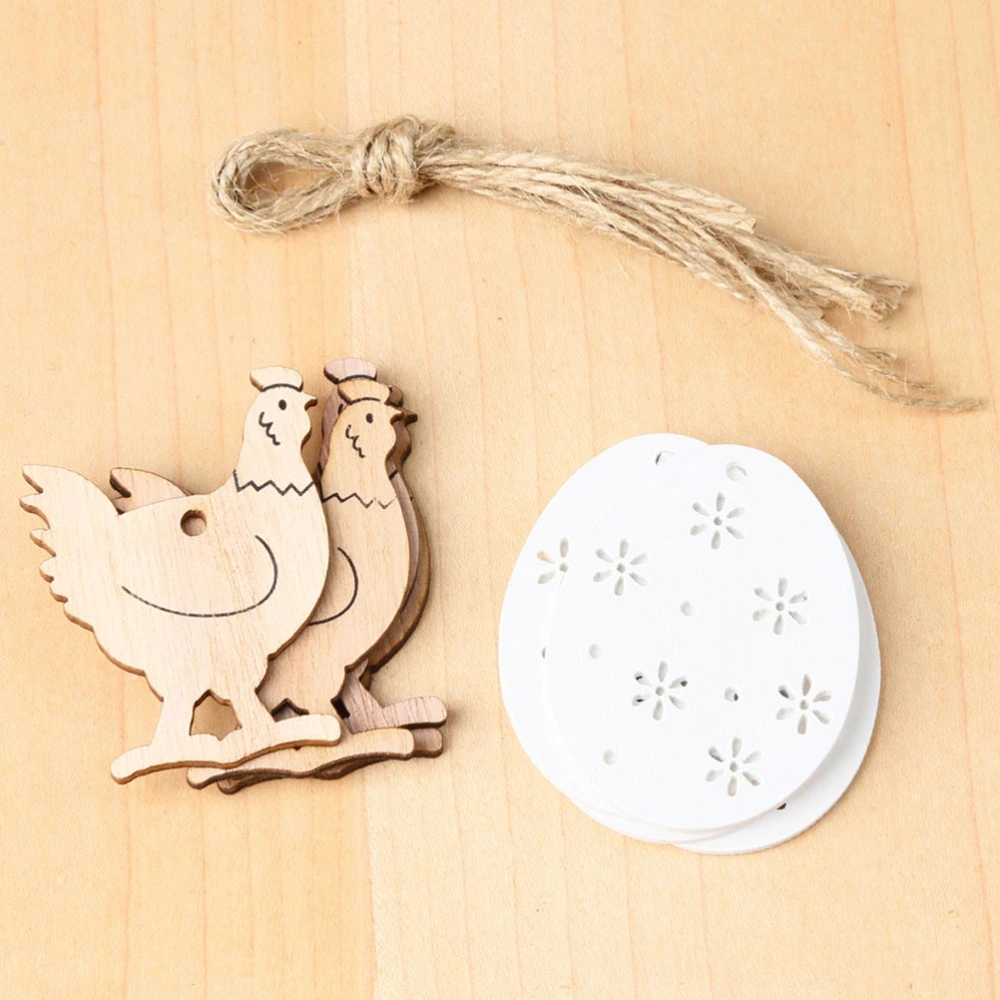 16pcs Wooden Easter Pendants Eggs Cutouts Hanging Crafts Easter Decorations for Home Shop (with 16pcs 25cm Hemp Rope)