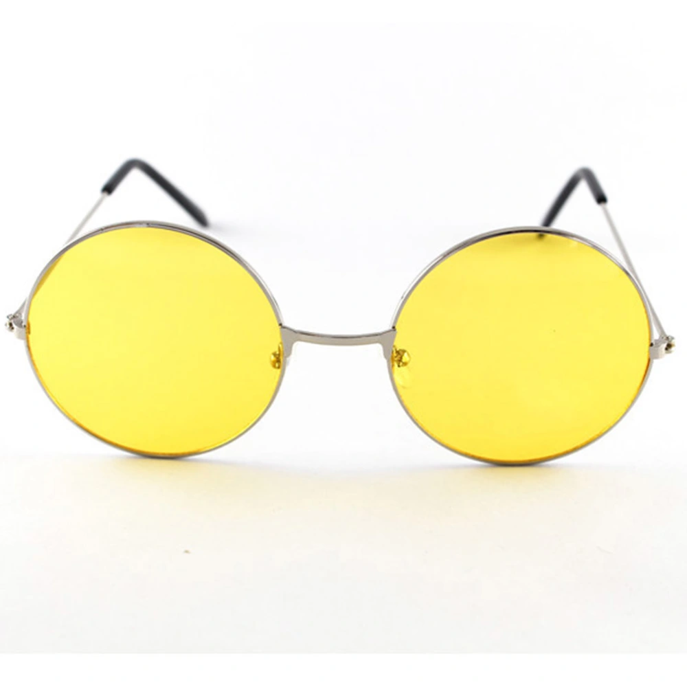 2PCS Colored Round Oversized Sunglasses UV400 Protection Retro Glasses for Men Women (Gold Frame Yellow Eyeglass)