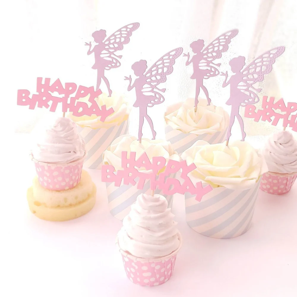 30pcs Letter Printing Paper Cake Toppers Girl Design Cake Picks Birthday Cupcake Decoration Birthday Party Dessert Insert Favor(10pcs Girl and 10pcs Ballet Girl and 10pcs Letter Printing)