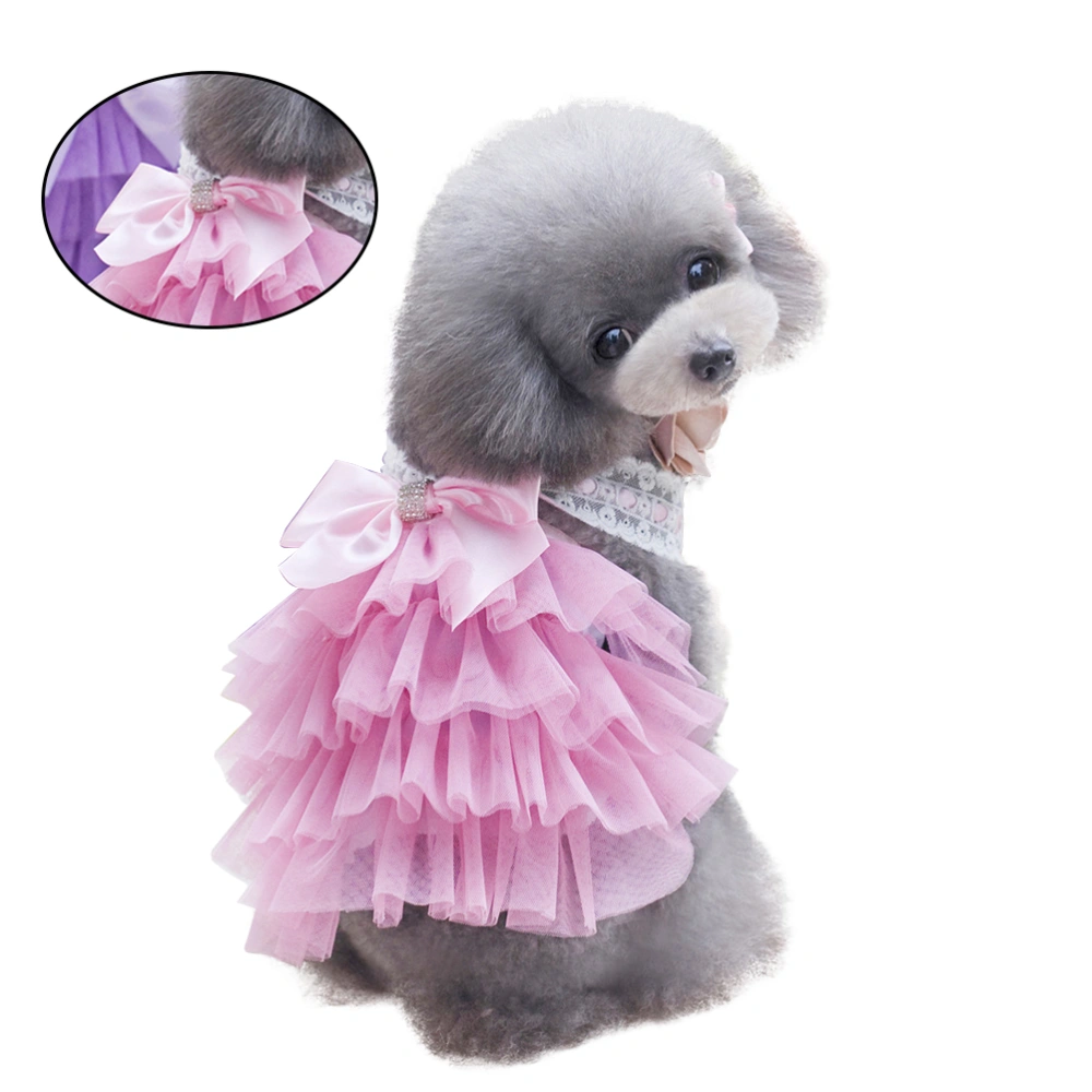 Sweet Puppy Dog Multilayer Dress Pet Dog Lace Bowknot Tutu Dress Charming Cozy Clothing for Dog Cat (Pink-S)