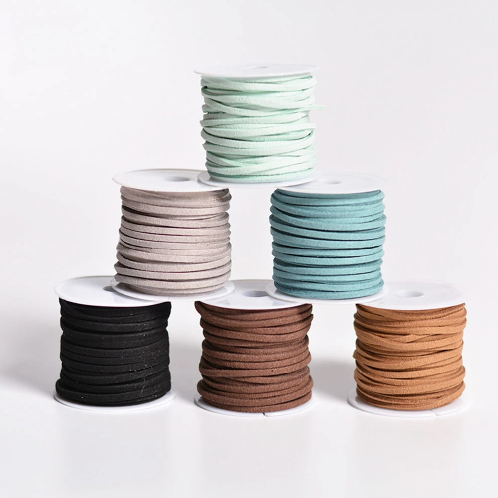 4pcs 5Meters DIY Artificial Strap String Leather Lace Beading Thread Suede Lace Double Sided with Roll Spool(Assorted Color)