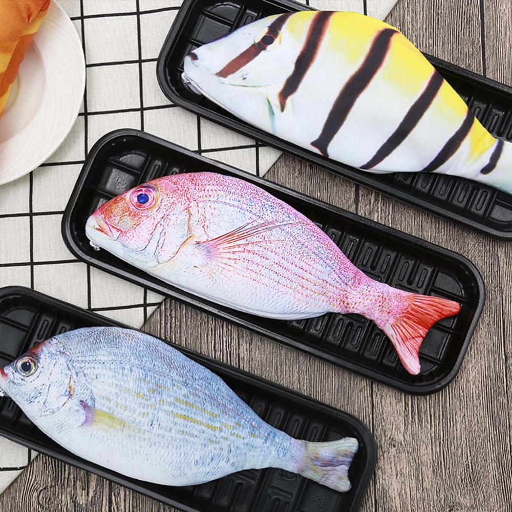 Simulated Salted Fish Pencil Bag Makeup Case Coin Purse Fish Shaped Pencil Case Stationery Storage Bag (Red Fish Pattern)