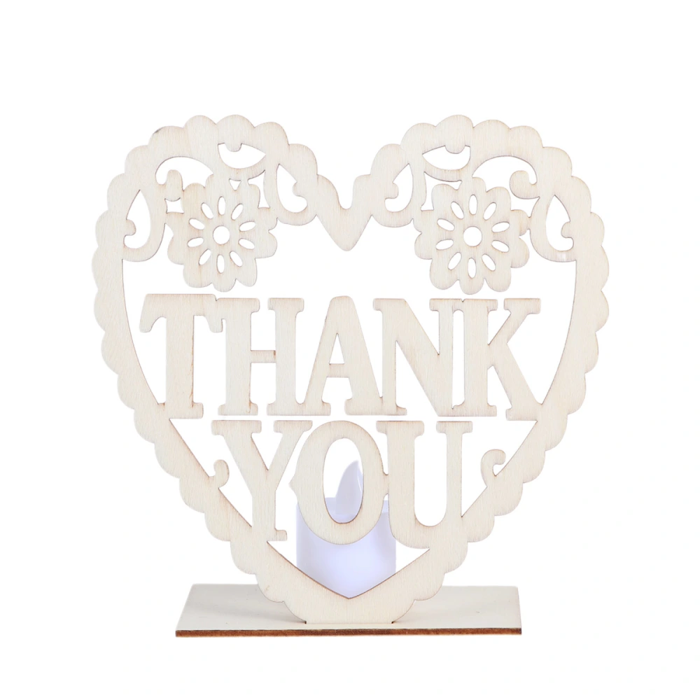 Heart Shape Wooden Thank You Table Decoration with LED Candle Light Craft Ornaments Wedding Party Supplies