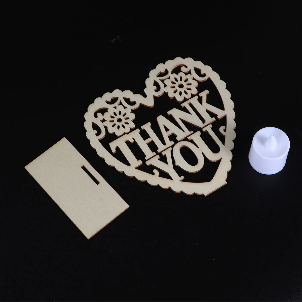 Heart Shape Wooden Thank You Table Decoration with LED Candle Light Craft Ornaments Wedding Party Supplies