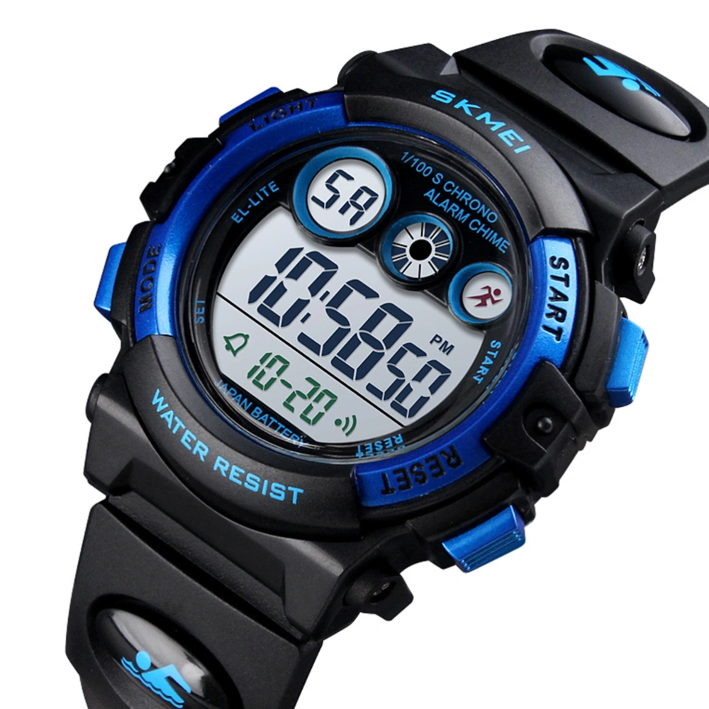 Fashion 50 meters Waterproof Luminous Kids Sports Boys and Girls Watch Digital LED Watch Alarm Date Sports Electronics Watch Dropship 1451(Black Case Blue Ring)