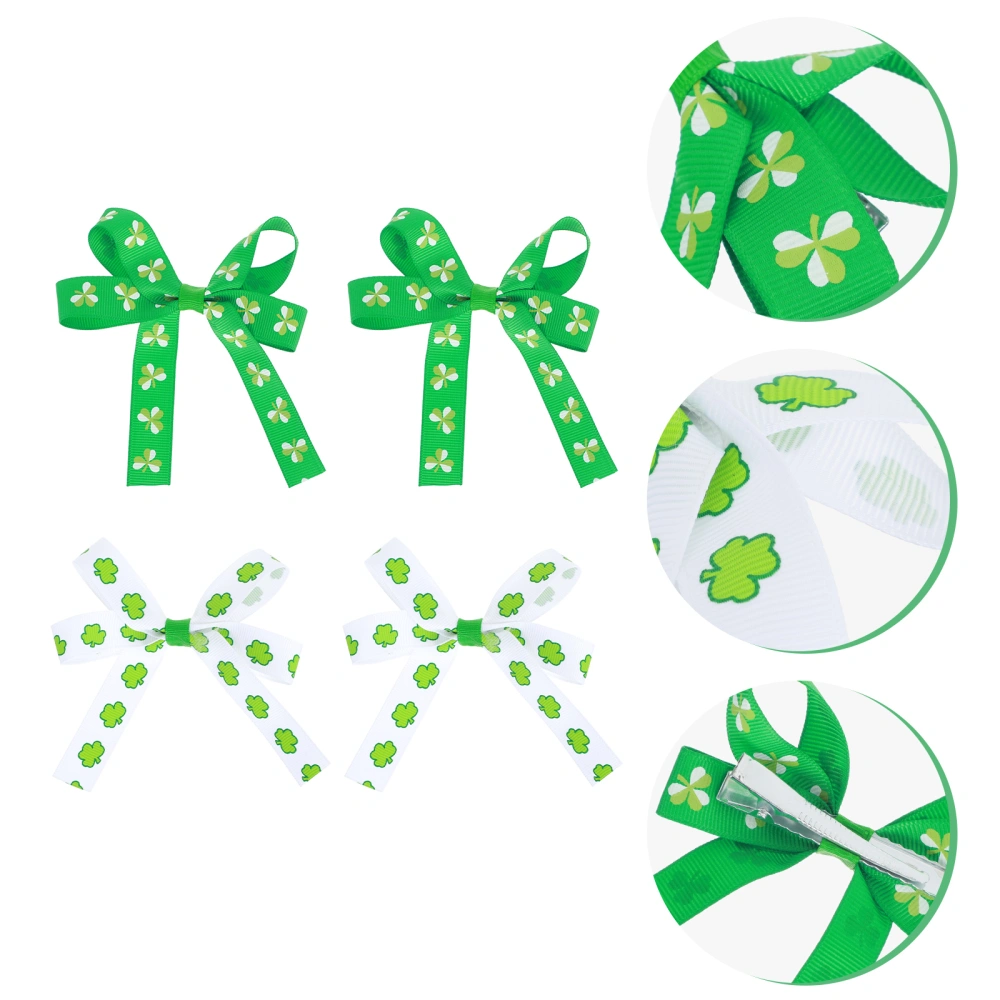 4pcs Adorable St. Patrick's Day Hairpins Clover Elements Bowknot Hairpins Green