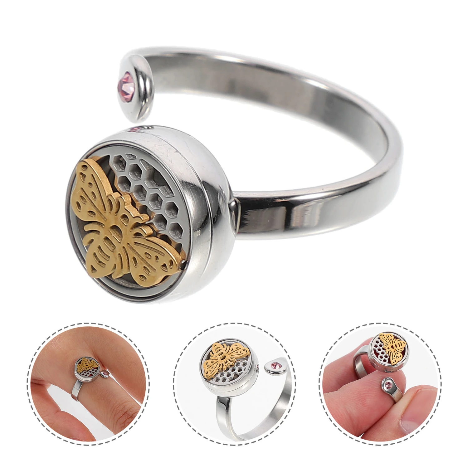 Stainless Steel 14k Gold Hollow Essential Oil Open Rings Adjustable Open Rings