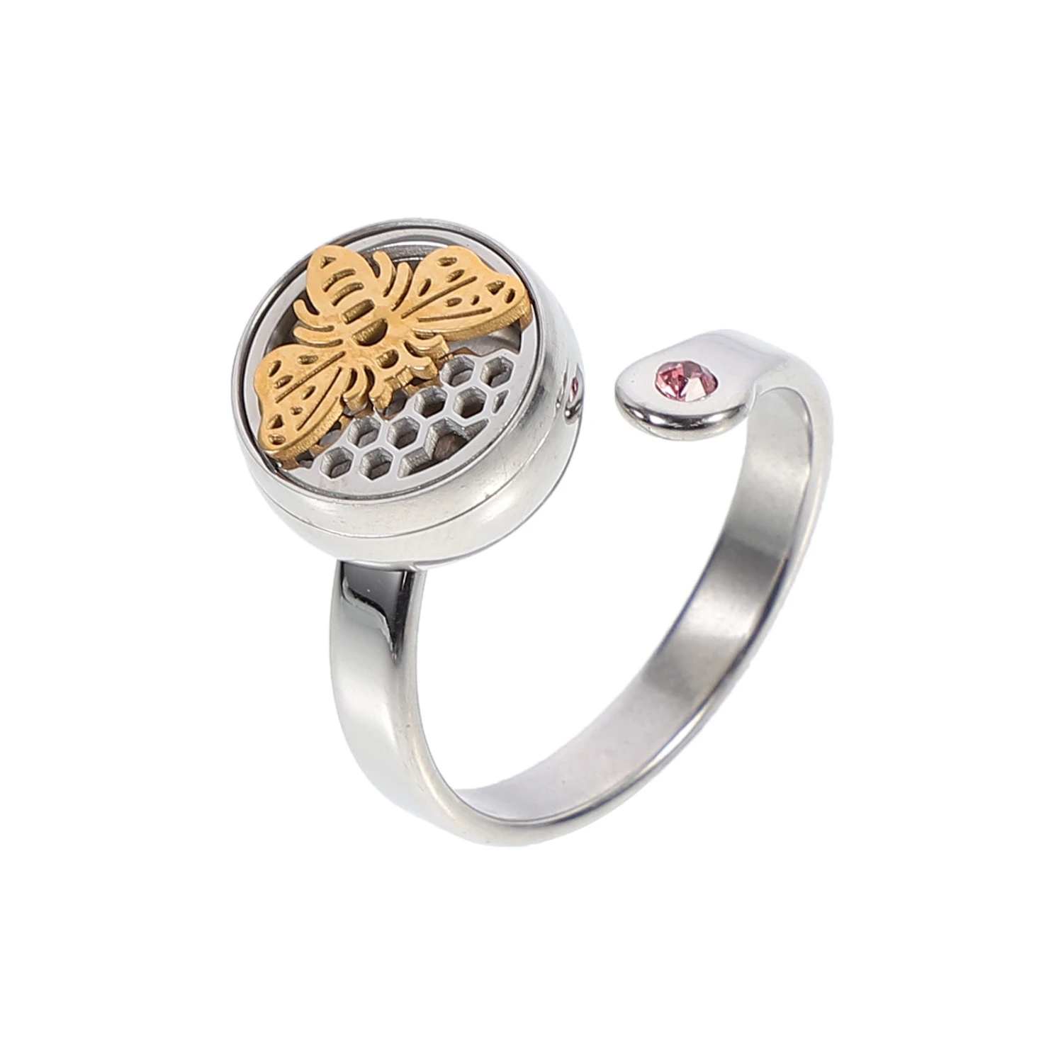 Stainless Steel 14k Gold Hollow Essential Oil Open Rings Adjustable Open Rings