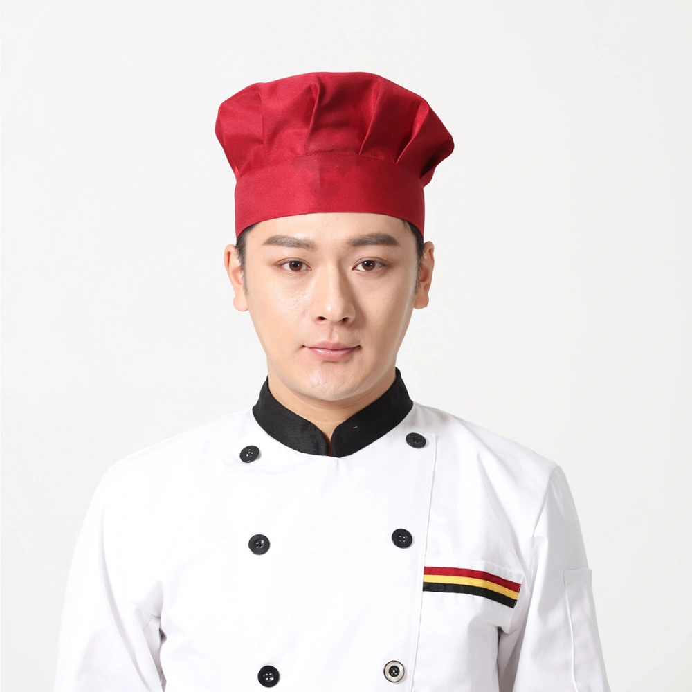 1pc Fabric Bouffancy Mushroom Hat Chef Hat Working Hat Adjustable for Restaurant Hotel (Red)