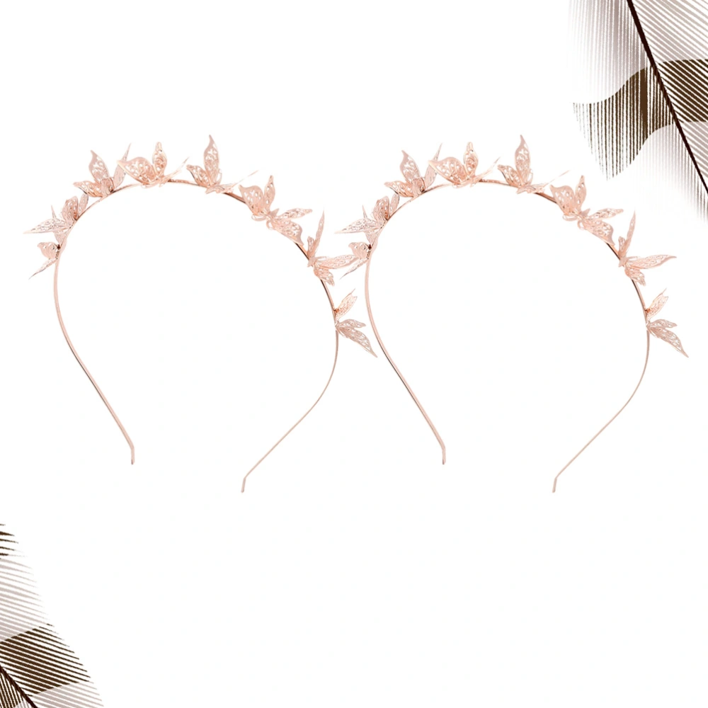 2pcs Rose Gold Hair Hoops Headband Stereoscopic Decorative Headdress Metal Hair Bands Kids Party Supplies