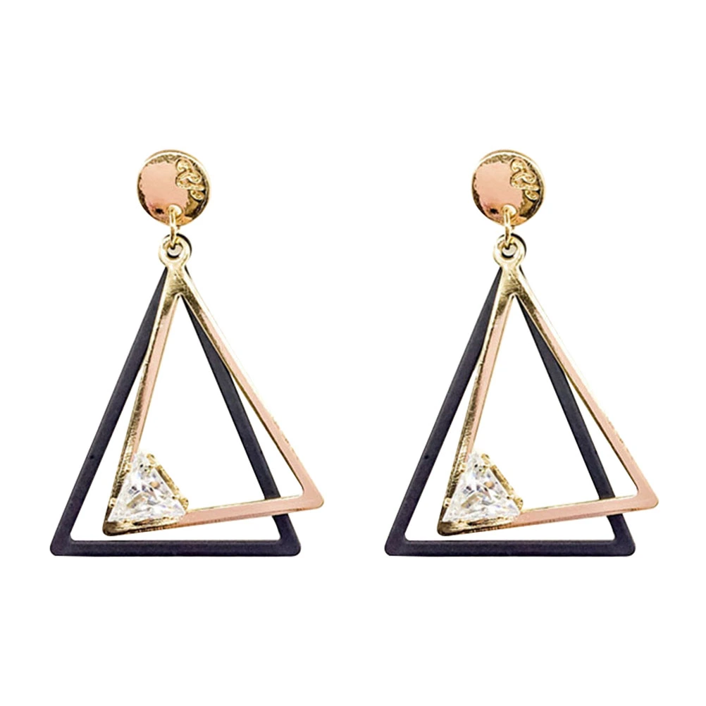 A Pair of Fashion Zircon Earrings Hollow Triangle Designed Eardrop Ear Stud Women Dangler (Golden)