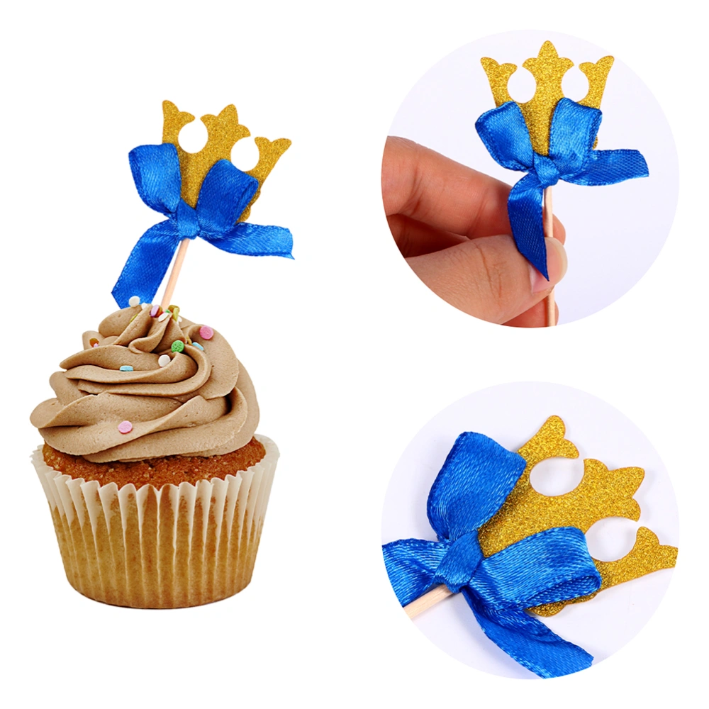 40 Pcs Crown Shape Cake Toppers Birthday Cake Picks Paper Cake Decoration