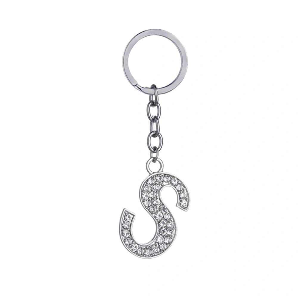 Simple Stylish Letter Key Chain Metal Rhinestones Key Ring Alphabet Keychain Bag Pendant Charm Birthday Gift (Letter S)