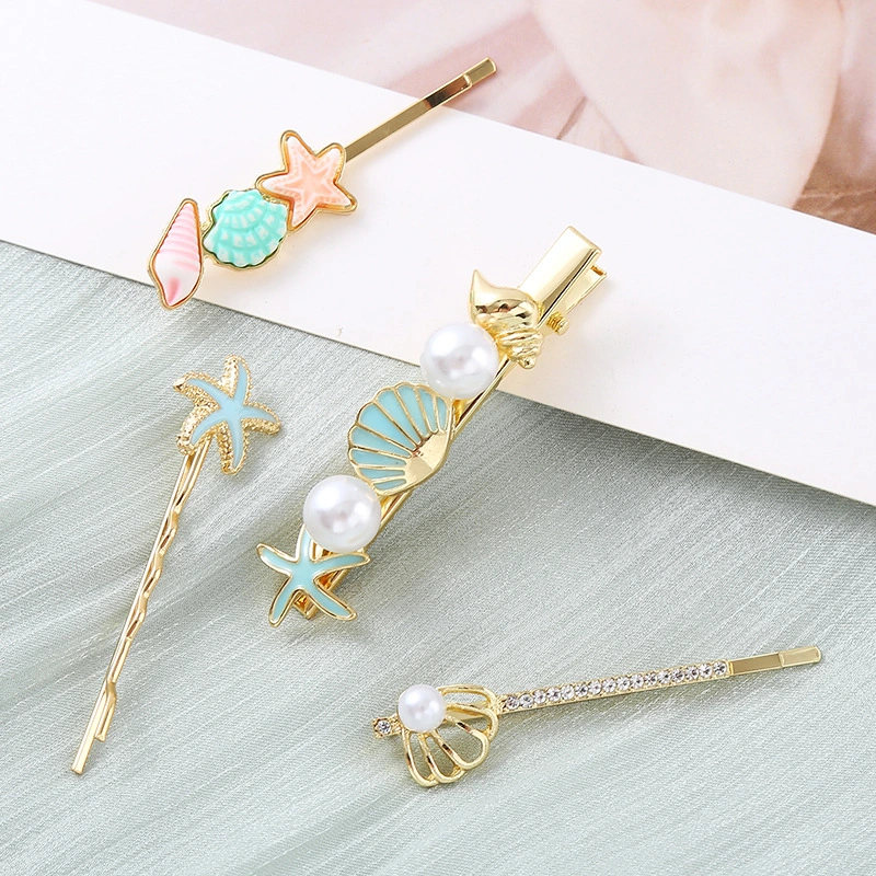 4pcs Seashell Hair Clips Metal Bobby Pin Girl Hair Clips Decorative Bobby Pin