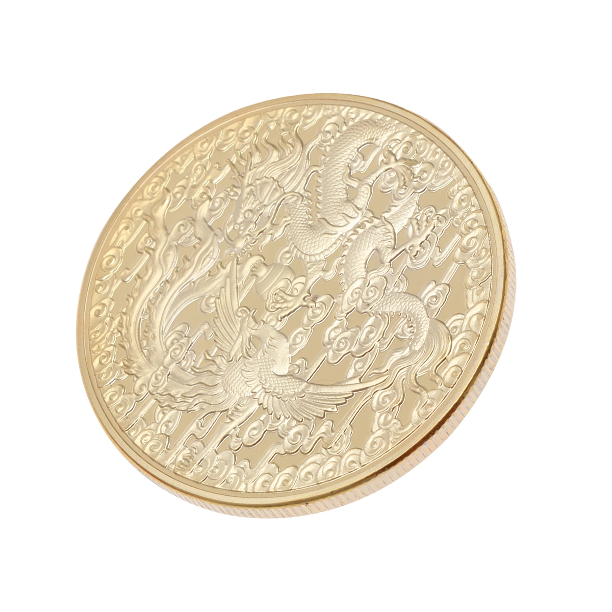 1Pc Dragon and Phoenix Commemorative Coin Zodiac Animal Souvenir Gift Badge Collection (Golden)