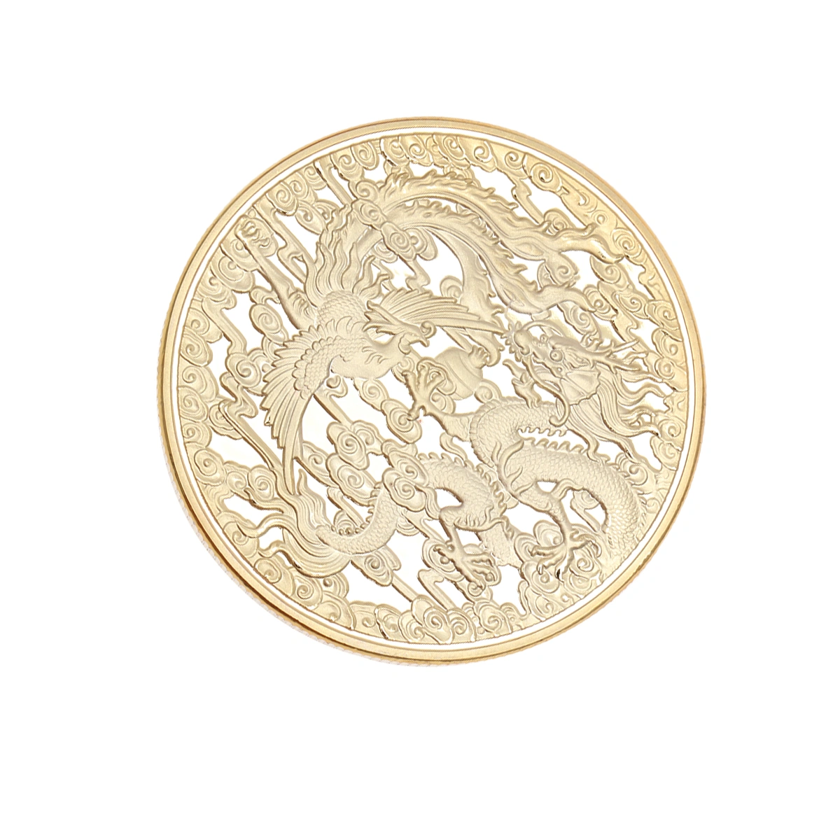 1Pc Dragon and Phoenix Commemorative Coin Zodiac Animal Souvenir Gift Badge Collection (Golden)