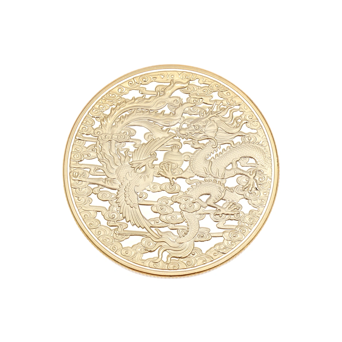 1Pc Dragon and Phoenix Commemorative Coin Zodiac Animal Souvenir Gift Badge Collection (Golden)
