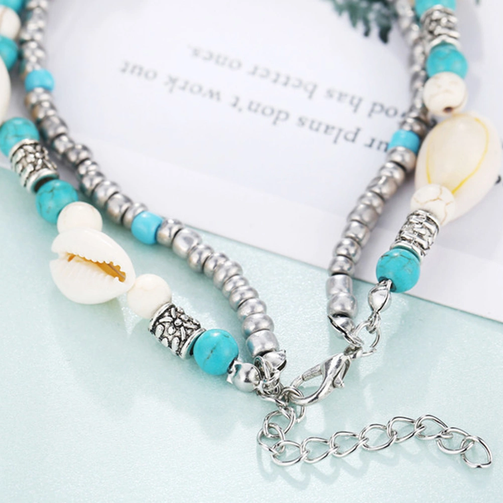 2pcs Hawaiian Shell Weaving Anklets Beaded Tortoise Beach Anklets Alloy Foot Hanging Chain Pendant Jewelry Decor