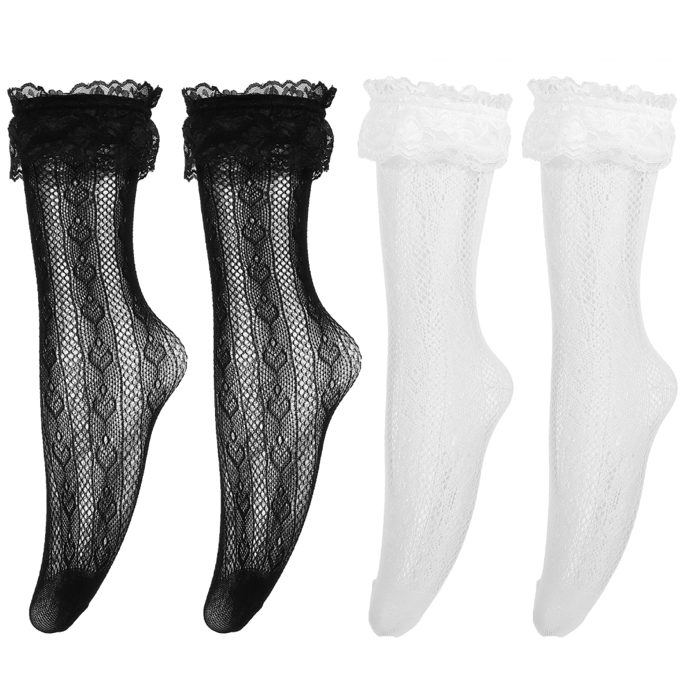 2 Pairs of Lolita Style Stockings Cotton Long Socks Fashionable Mid-tube Socks