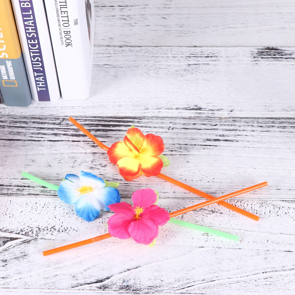 24 Pcs Plastic Flower Straws Disposable Decorative Sucker for Beverage (6 Colors Mixed with Flower Straw, Random Color)