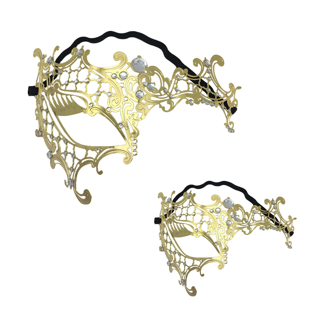 Venetian Mask Rhinestone Metal Half Face Mask Cosplay Costume Accessory for Halloween Carnival Masquerade (Golden)