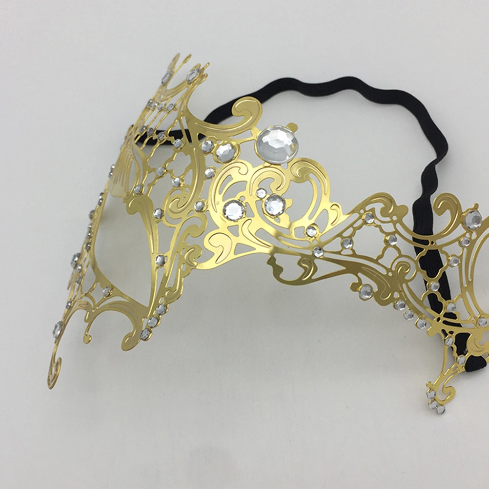 Venetian Mask Rhinestone Metal Half Face Mask Cosplay Costume Accessory for Halloween Carnival Masquerade (Golden)