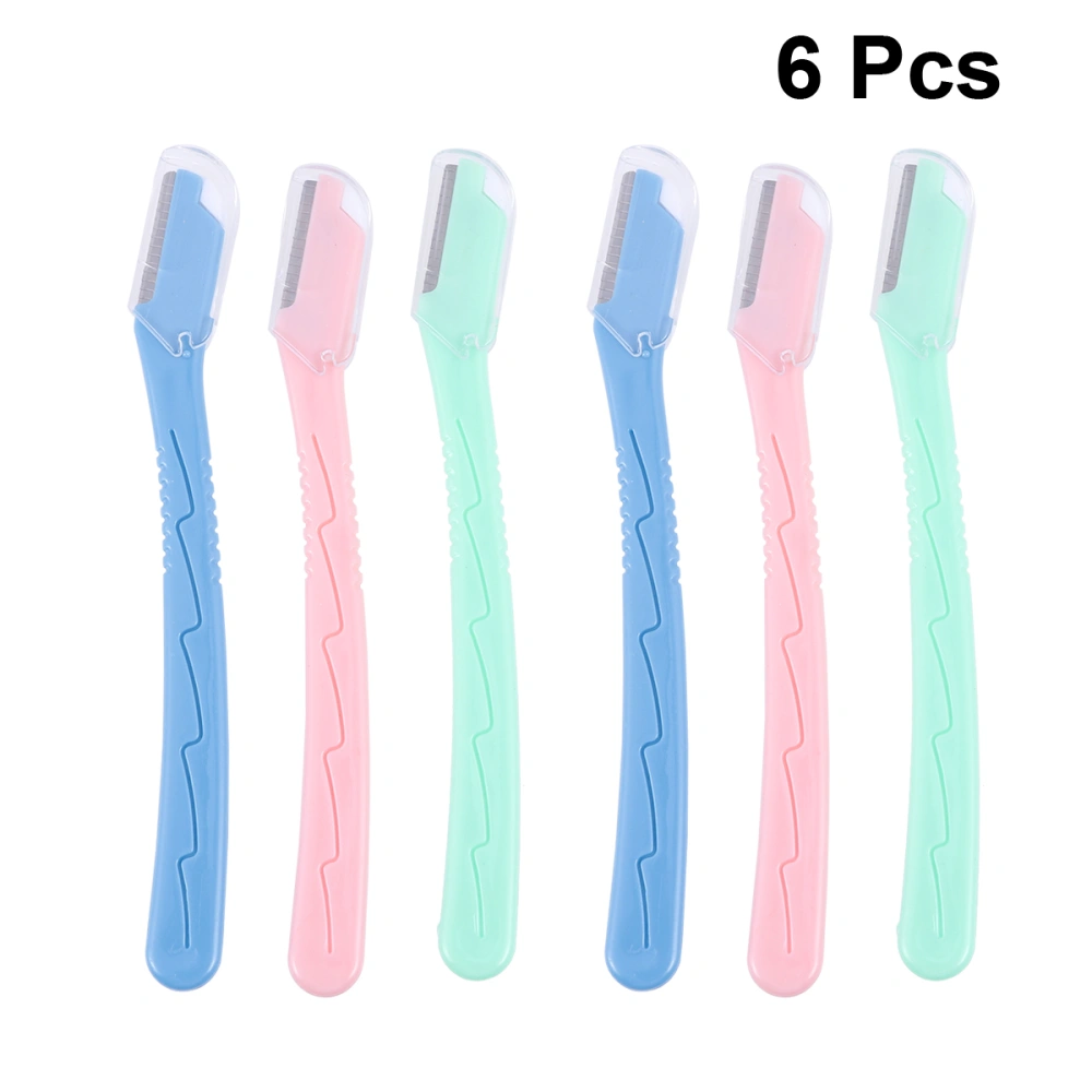 6PCS Mixed Color Safety Razor Eyebrow Knives Stainless Steel Eyebrow Knives For Women Girl Use