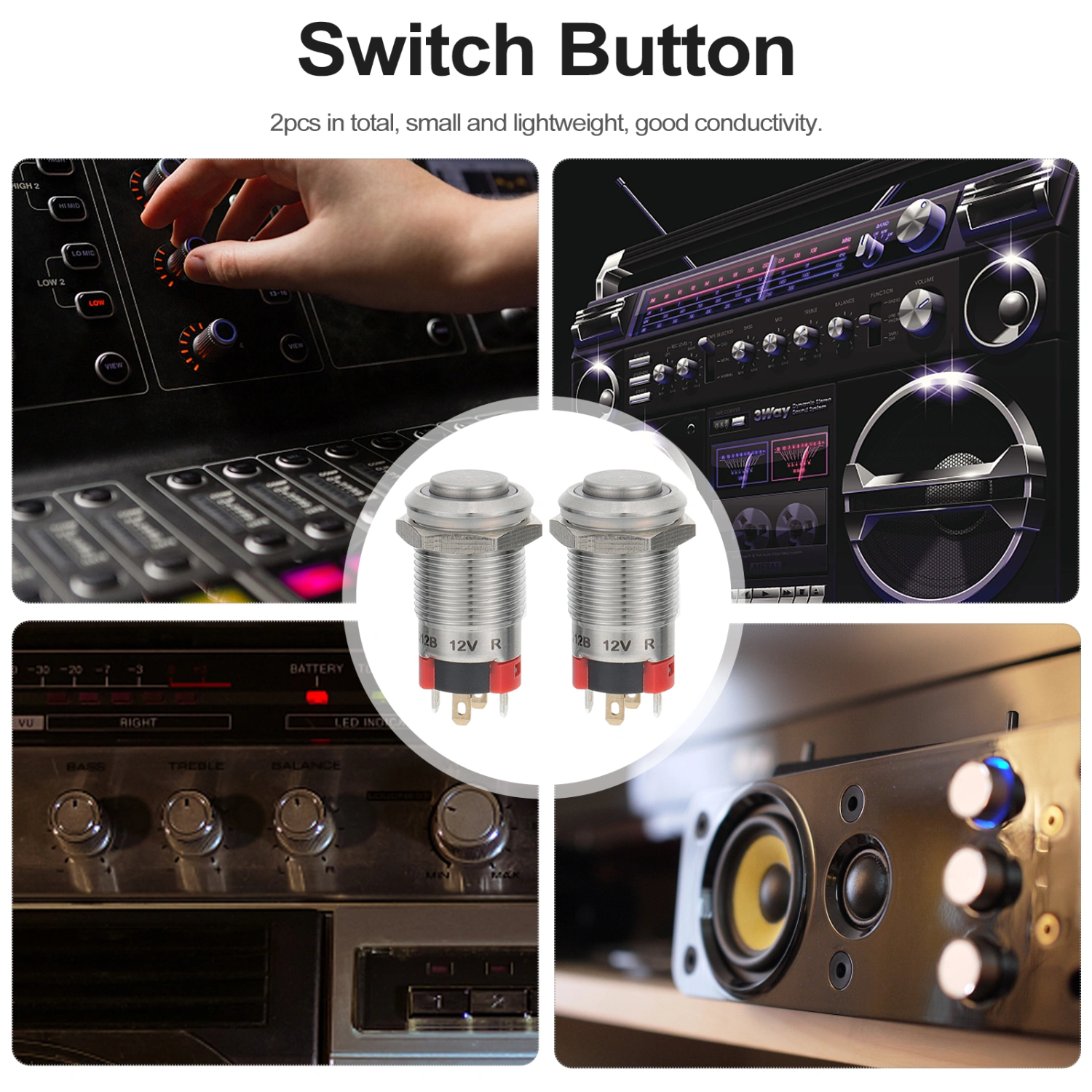 2 Pcs Sturdy High Round Self-locking Power Switch With LED Light (Silver)