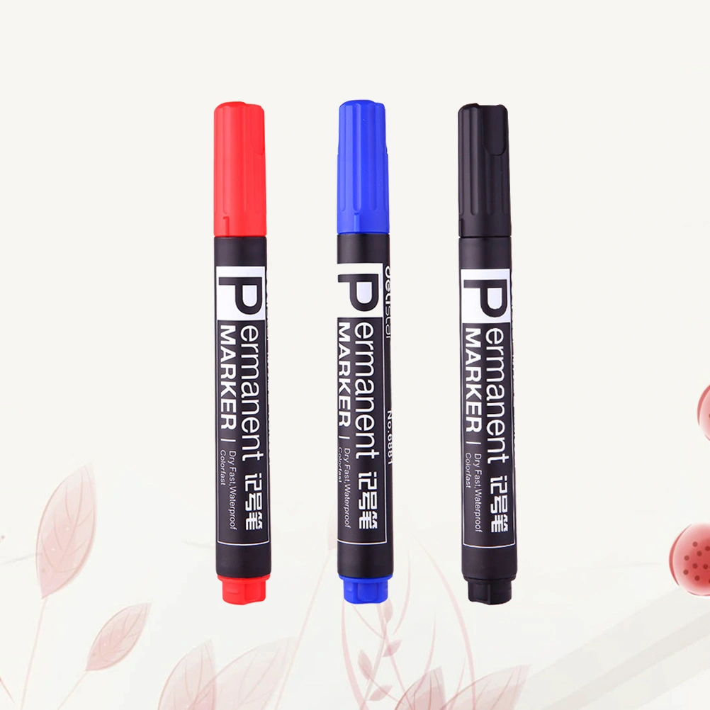 3pcs Marker Oil-Based Ink Fast Dry Waterproof Colorfast Medium Point Paint Sketch Permanent Markers for Drawing Art Supplies (Red Blacck Blue)