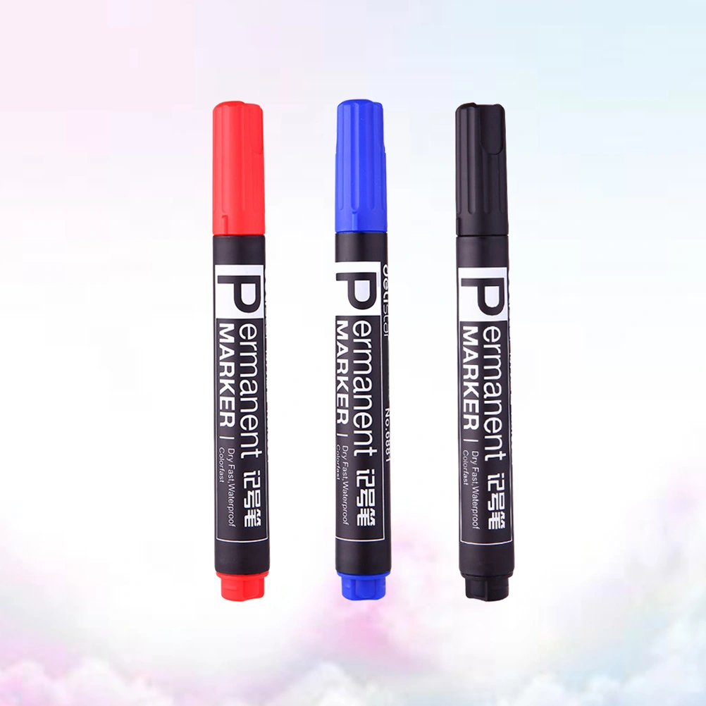 3pcs Marker Oil-Based Ink Fast Dry Waterproof Colorfast Medium Point Paint Sketch Permanent Markers for Drawing Art Supplies (Red Blacck Blue)