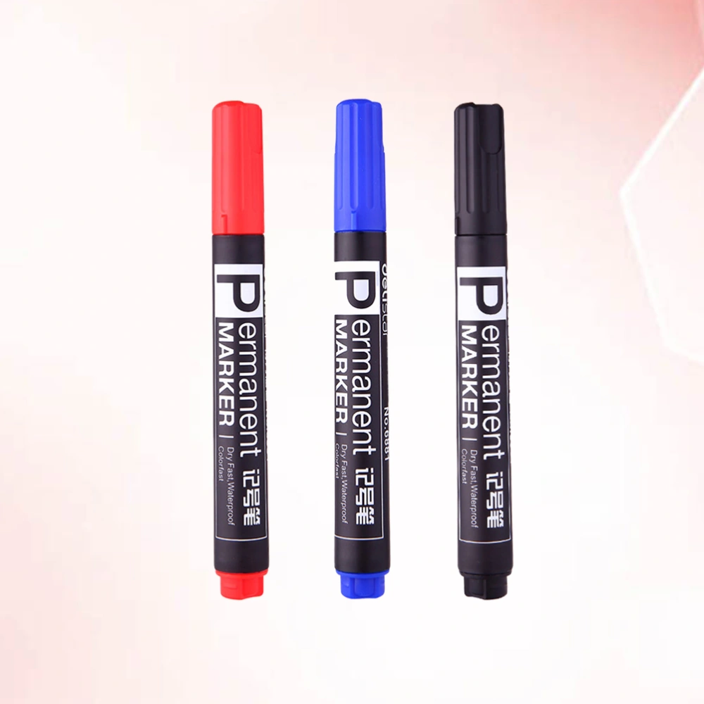 3pcs Marker Oil-Based Ink Fast Dry Waterproof Colorfast Medium Point Paint Sketch Permanent Markers for Drawing Art Supplies (Red Blacck Blue)