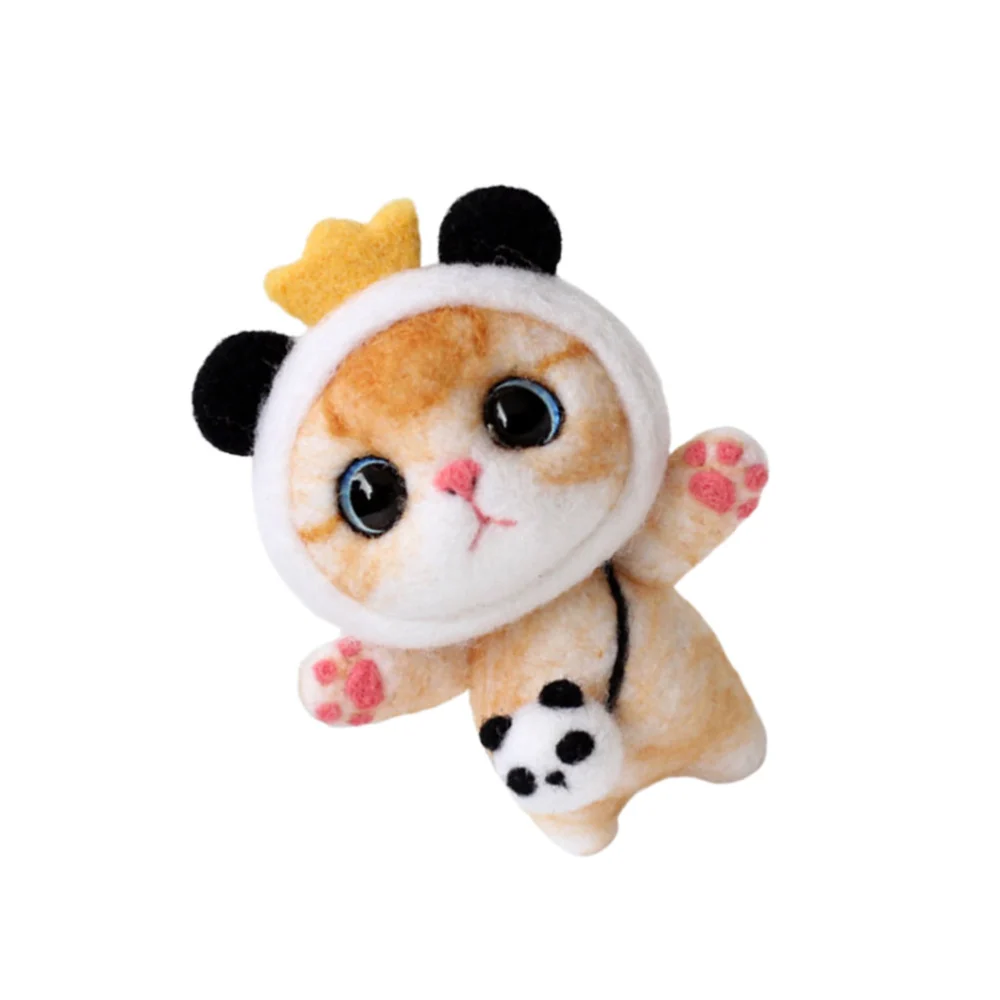 Cartoon Cat Plush Doll DIY Needle Felting Kit Wool Felting Supplies DIY Art Carft for Home Kids Adults Gift (Panda Kitty)