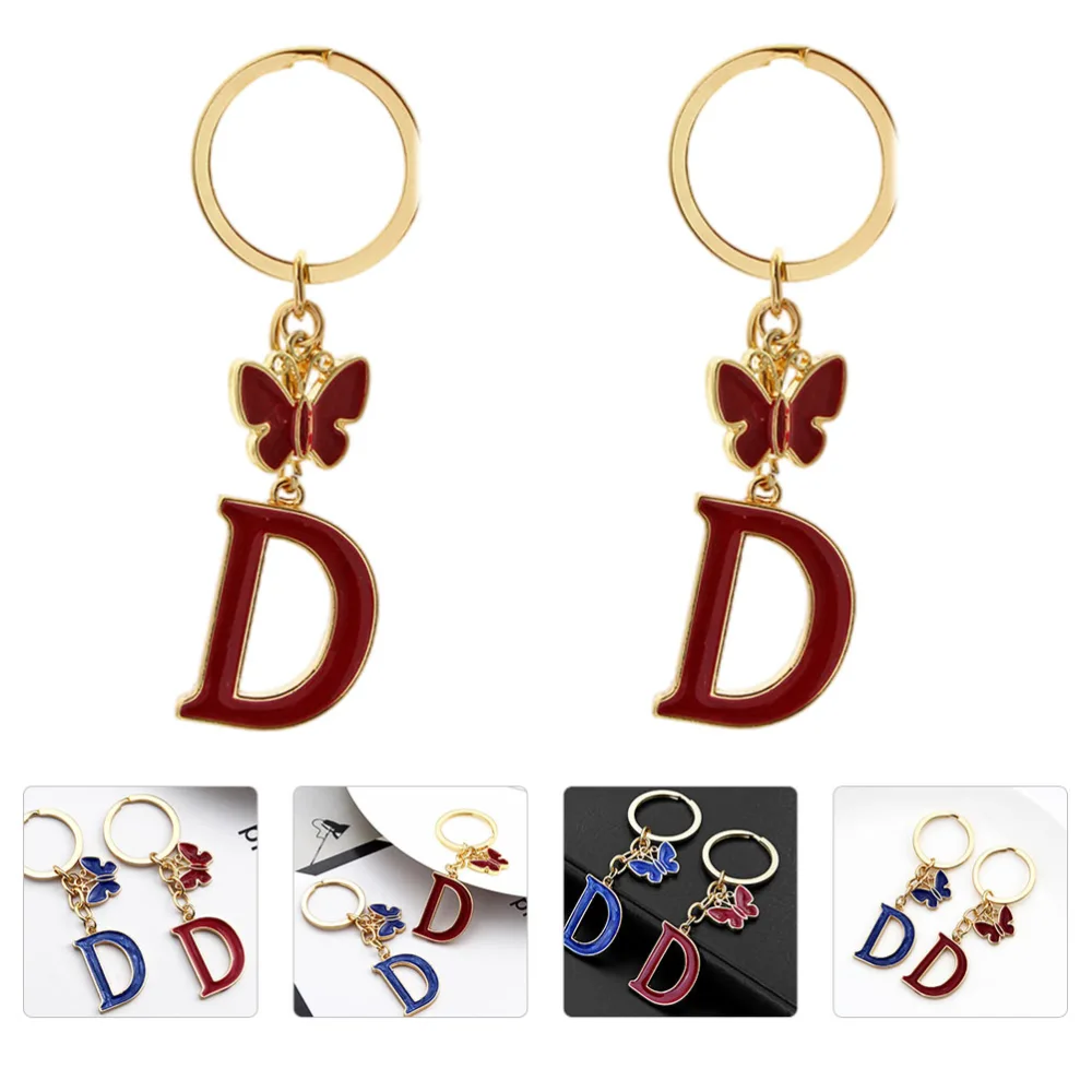 2pcs Adorable Letter D Butterfly Key Chain Key Pendant Bag Ornament for Decoration