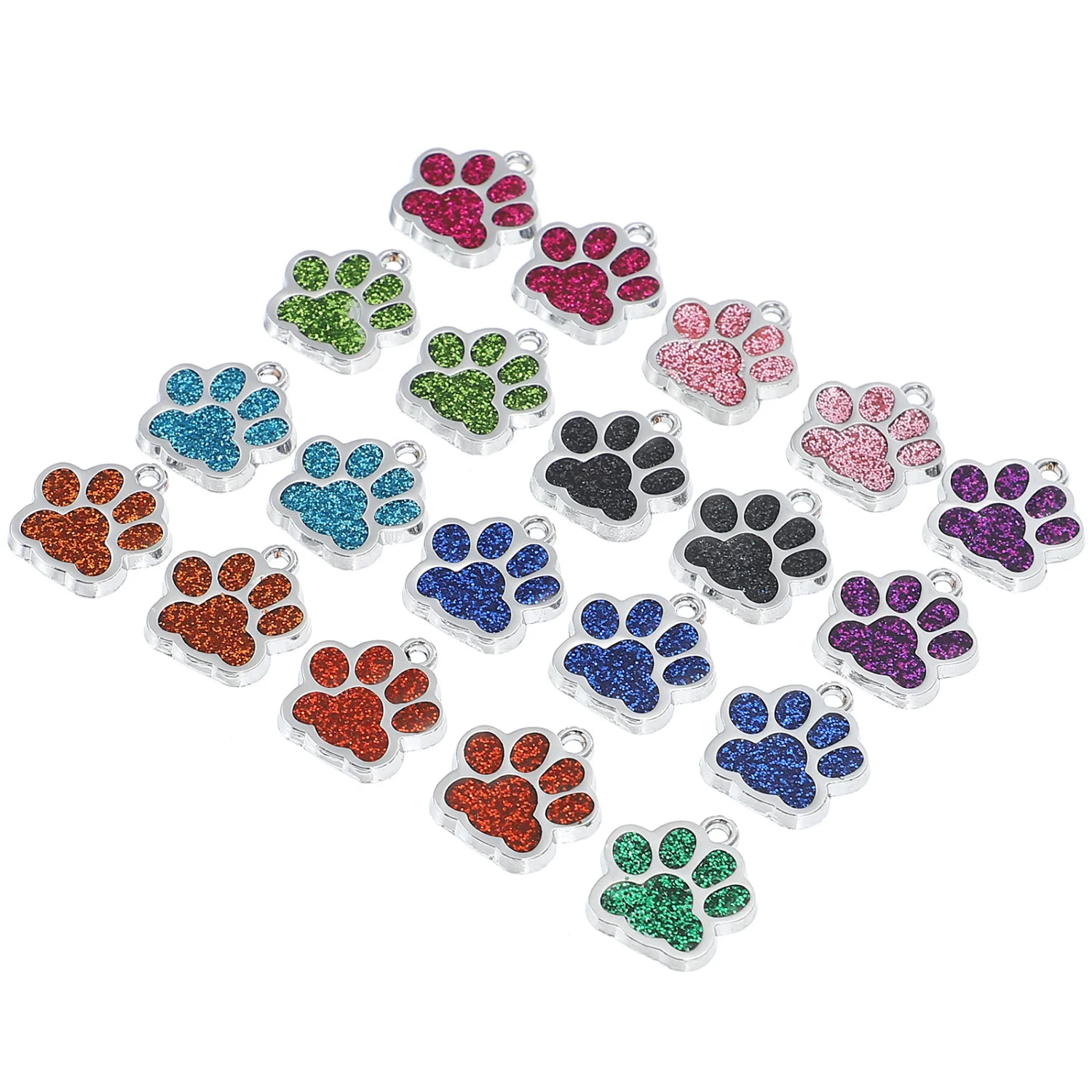 20 Pcs Paw Shape Pet Collar Pendants Alloy Pet Decorations Decorative ID Tags