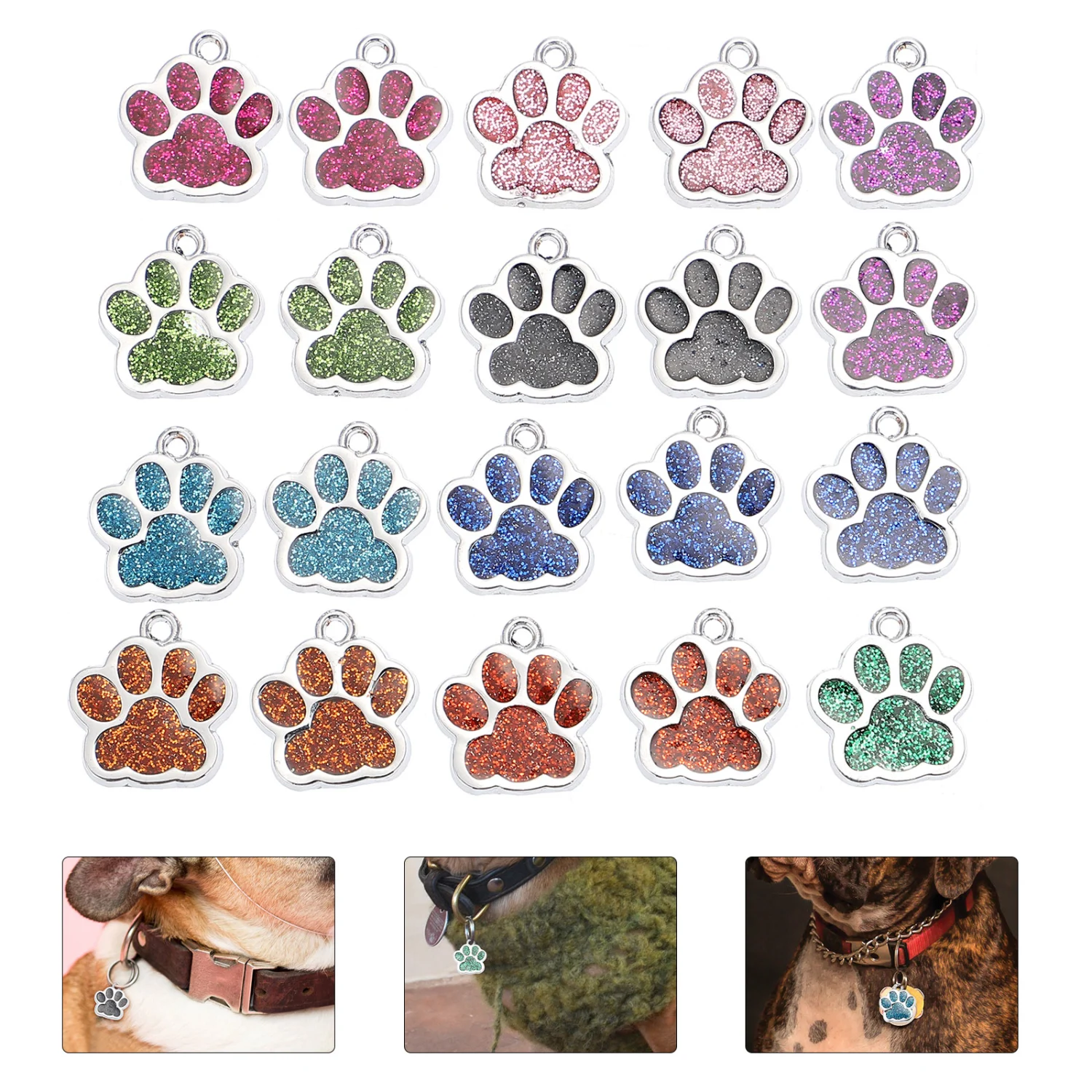 20 Pcs Paw Shape Pet Collar Pendants Alloy Pet Decorations Decorative ID Tags