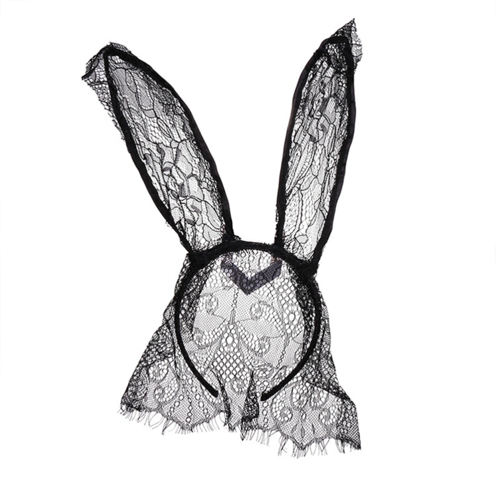 Sexy Hairband Lace Headband Rabbit Ear Hair Masquerade Party Cosplay Costume Accessory (Black)