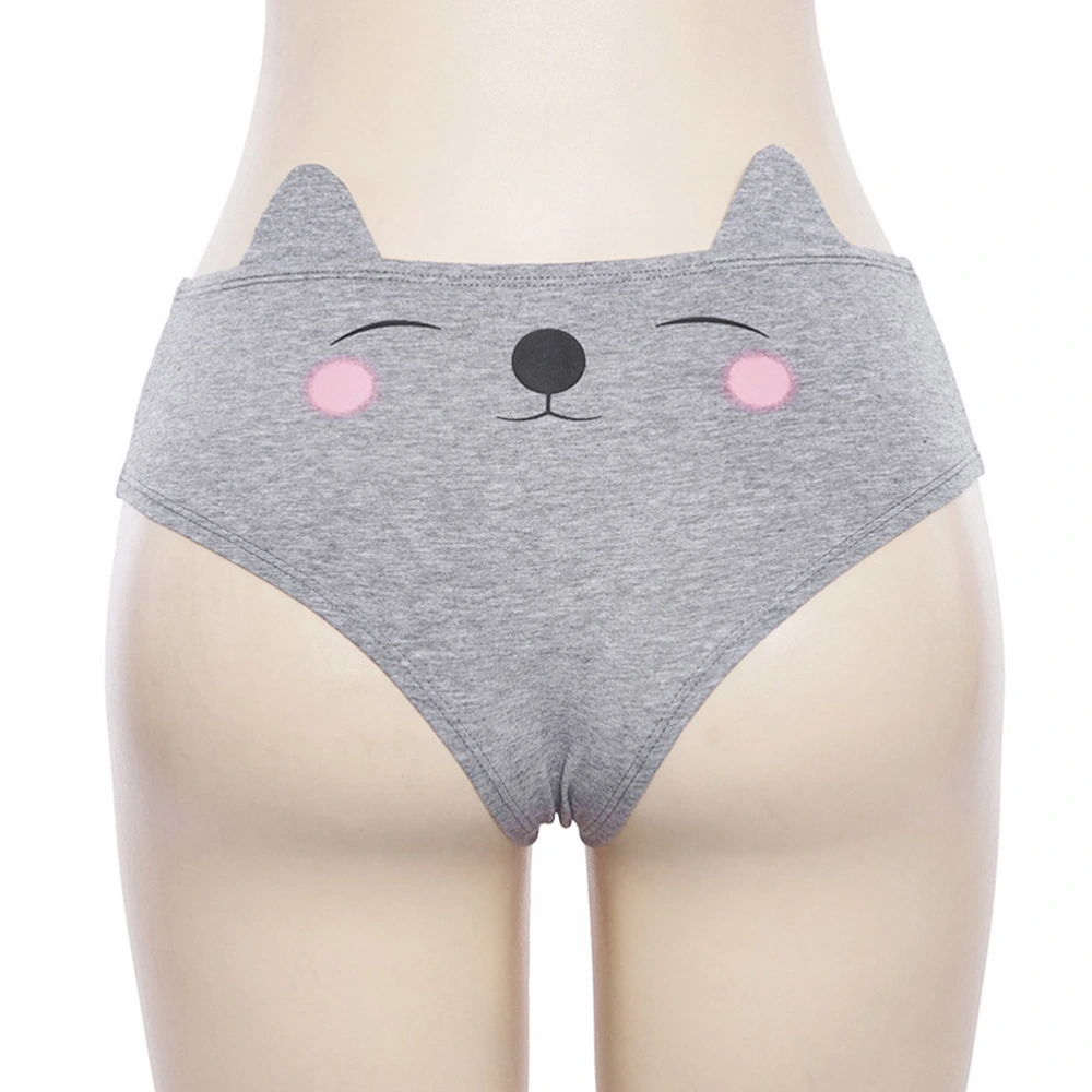 Women Sexy Lingerie Briefs Underwear Panties Thongs Knickers Cat Ear Printing Sexy Women Panties - Size M (Grey)